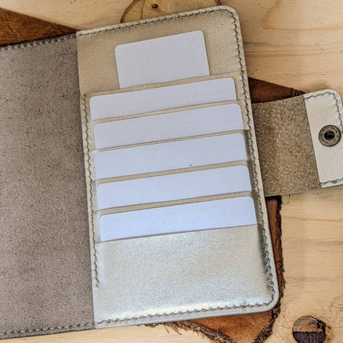 ぐしぐし手縫い＊箔押しハラコとシャンパンゴールドの本革母子手帳