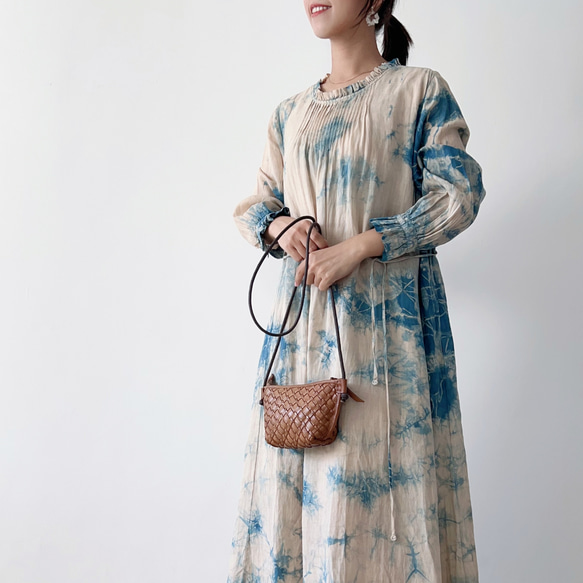 NEW OPEN☆送料無料】⁂くるみ染め藍染め⁂リネン100％⁂フリルスタンド 