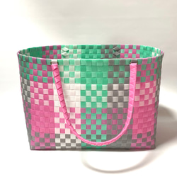 受注制作〜プラかごバッグ お買い物かごLサイズ☆ピンクxミント