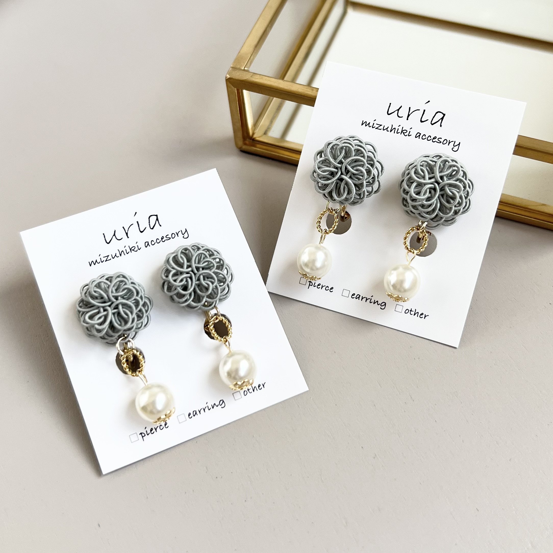 水引イヤリング・ピアス 「智」グレー イヤリング
