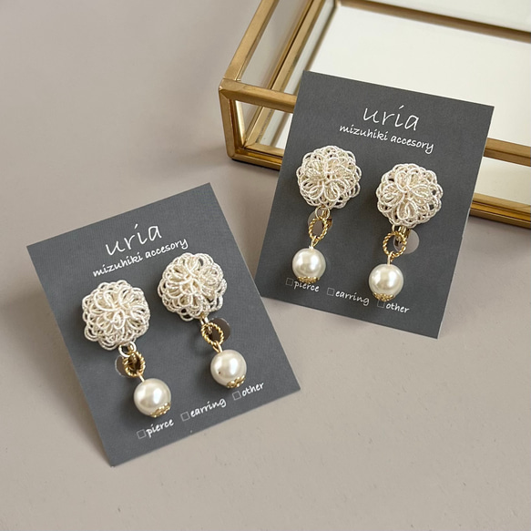 水引イヤリング・ピアス 「智」シャンパンゴールド イヤリング 