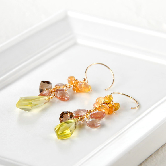 14kgf/レモンクォーツxアンデシンxピレシャスオパールピアス ピアス  