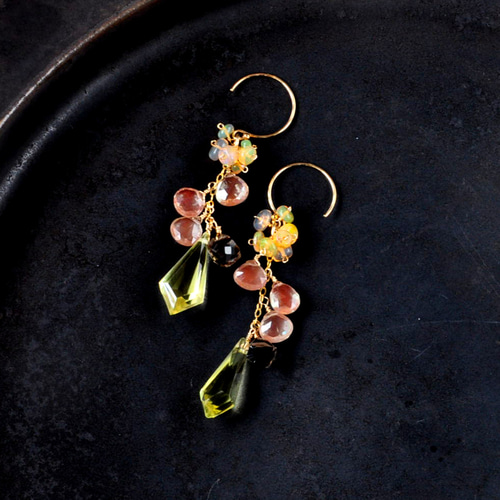 14kgf/レモンクォーツxアンデシンxピレシャスオパールピアス ピアス  