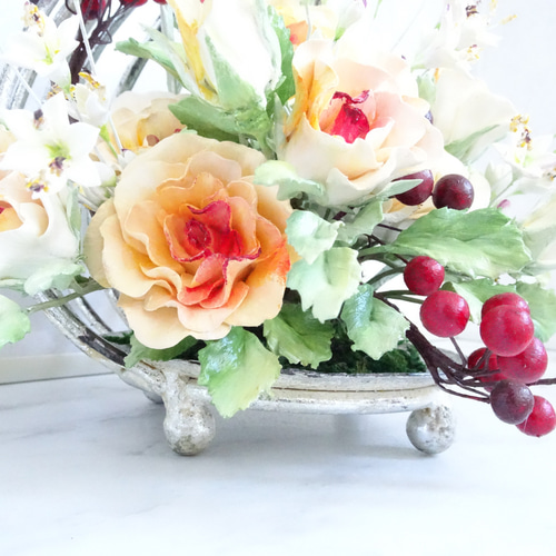 パンフラワー/パン粘土】スタンダードローズ/アリウムコワニー/赤い