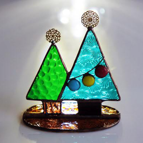 丸い飾りがかわいいクリスマスツリー モスグリーン 〜ステンドグラス 