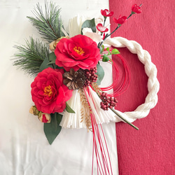 お正月】紅白陽光水引飾り（ホワイト×レッド）紫 扇 正月飾り 松