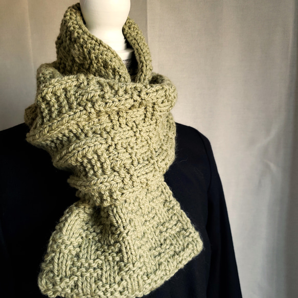 棒針編み リバーシブル ネックウォーマー カシミア混 ユニセックス
