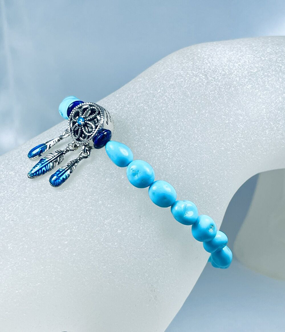 ☆1点物【天然石/ブレスレット】内径約16.5cm ターコイズ☆