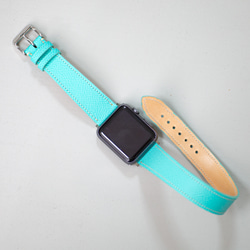 高級革使用 Apple Watch 革ベルト ミントグリーン ティファニーブルー ヴォーエプソン 二重巻き 2枚目の画像