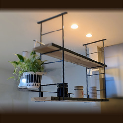 お好みのサイズで製作します　 吊り棚（フレーム・棚板のセット）　キッチン収納　カフェ バーみたいなお洒落キッチン 1枚目の画像