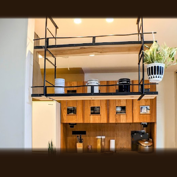 お好みのサイズで製作します　 吊り棚（フレーム・棚板のセット）　キッチン収納　カフェ バーみたいなお洒落キッチン 3枚目の画像