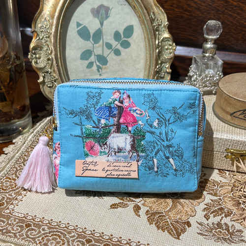 コの字型ファスナーポーチドール柄/スクエアポーチ/シガレット