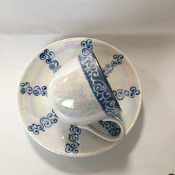 エナメルとキラキラ輝くラスター彩のデミタスカップ・青系 6枚目の画像