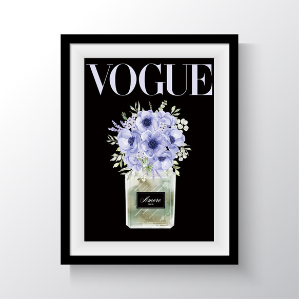 VOGUE ファッションブック 表紙  香水とお花 おしゃれなアートポスター 1枚目の画像