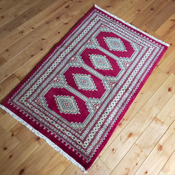 軽くて畳める手織りラグ パキスタン絨毯 玄関マット トライバルラグ 95x62cm 約60×90cm 手織り カーペット 5枚目の画像
