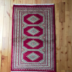 軽くて畳める手織りラグ パキスタン絨毯 玄関マット トライバルラグ 95x62cm 約60×90cm 手織り カーペット 4枚目の画像