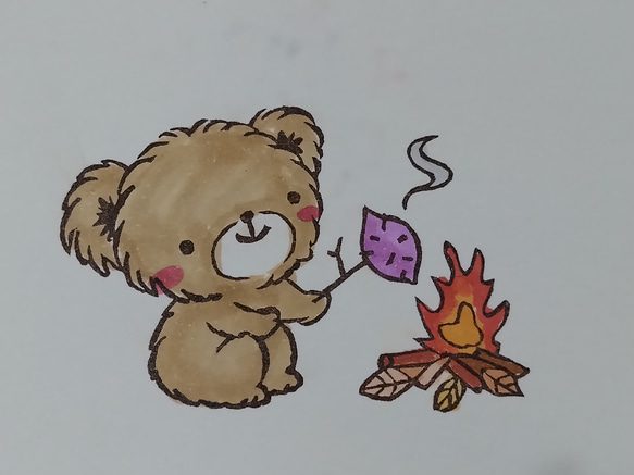 消しゴムはんこ♪ 72 ふわふわくまちゃん 焼き芋 ヤキイモ 秋 焚火