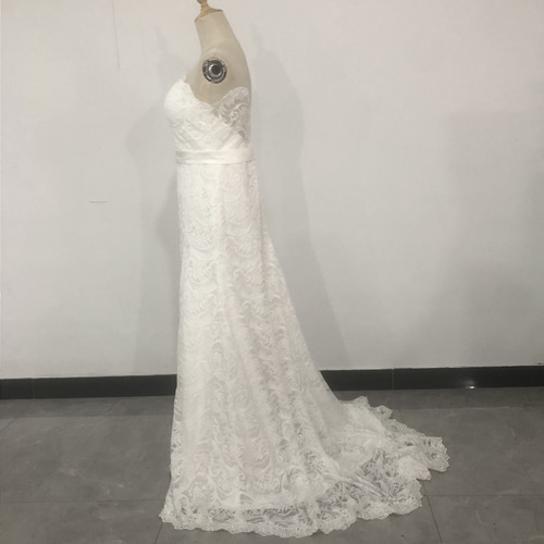 上品！ウエディングドレス ホワイト Vネック タンクトップ トレーン A  