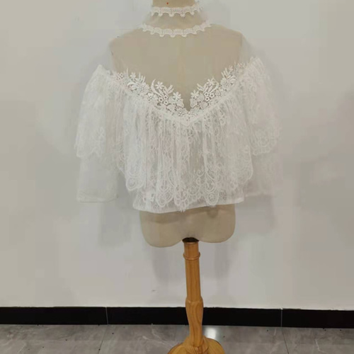 ケープ マント ウエディングドレス ハイネック 可憐な花刺繍のトップス 