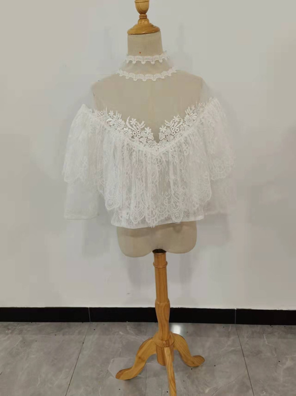ケープ マント ウエディングドレス ハイネック 可憐な花刺繍の