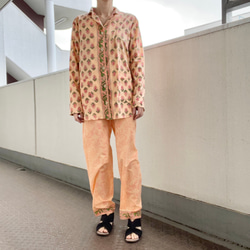 インド綿　パジャマ　ナイトウェア　ルームウェア　ブロックプリント　ピンク 2枚目の画像