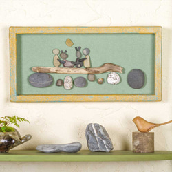 卵石藝術的故事（好朋友）帶框牆壁裝飾卵石藝術卵石藝術 10 第1張的照片