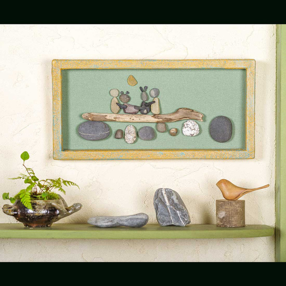 卵石藝術的故事（好朋友）帶框牆壁裝飾卵石藝術卵石藝術 10 第3張的照片