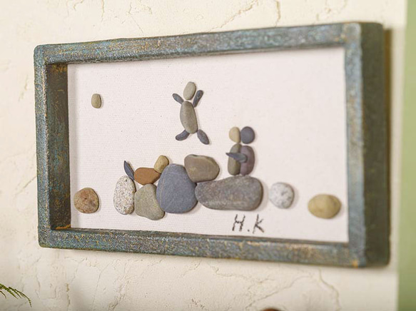 卵石藝術的故事（好朋友）帶框牆壁裝飾卵石藝術卵石藝術 30 第3張的照片