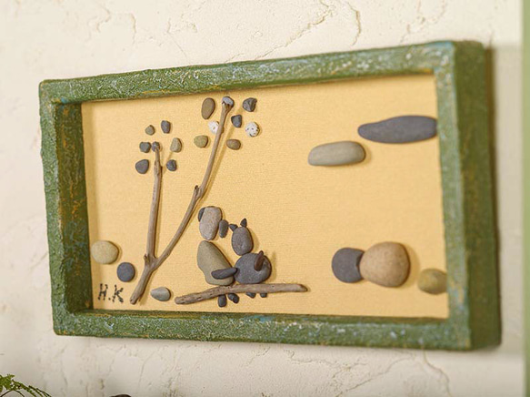 卵石藝術的故事（好朋友）帶框牆壁裝飾卵石藝術卵石藝術 60 第3張的照片