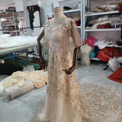 上品！カラードレス ブルーグレー キャミソール ソフトチュール 背中  