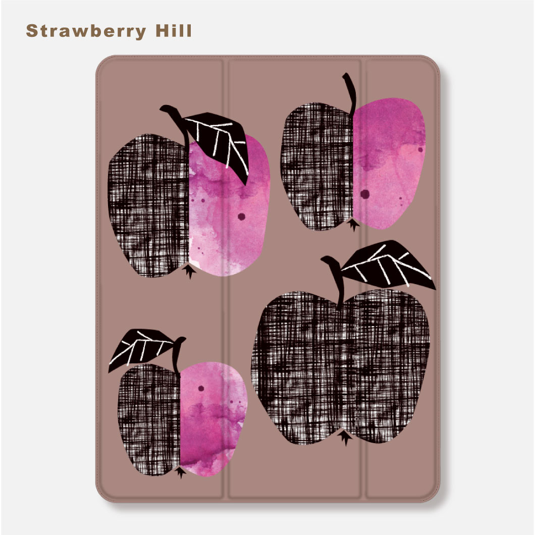 リンゴ 水彩 イラスト ポップ ユニーク 北欧 フルーツ iPad カバー ケース ペン収納 軽量 背面クリア        Ω