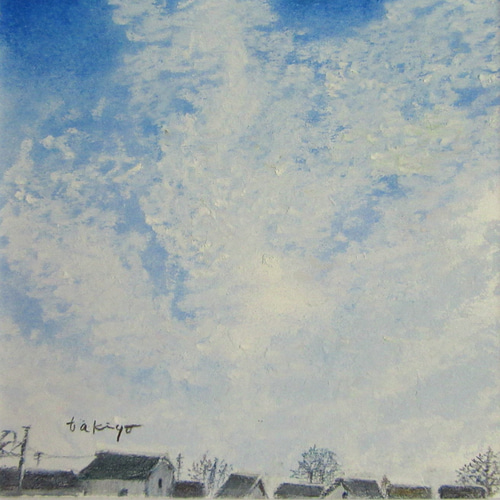 空の、青と白 パステル画（Creema限定 原画 額縁付き） 絵画