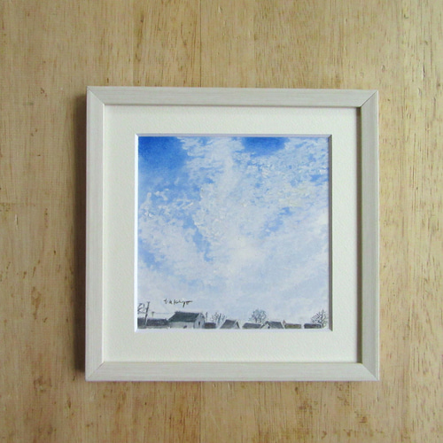 空の、青と白 パステル画（Creema限定 原画 額縁付き） 絵画