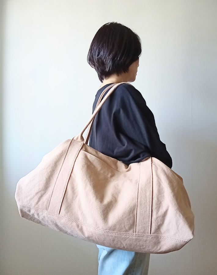 ☆ヴィンテージ加工帆布☆のキャラメルボストンバッグ　【ピンクベージュＬL】