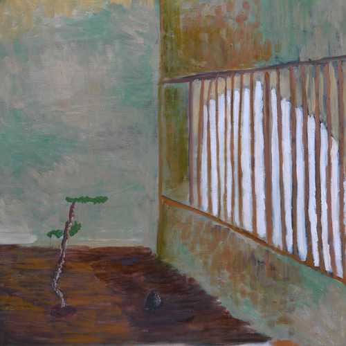 97×130㎝「掛け軸と石と盆栽がある床の間」F60・原画・油彩 絵画