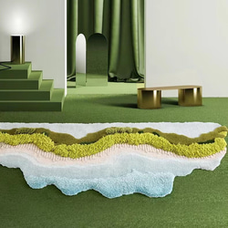 【受注制作】手織りニュージーランドウールカーペット ハンドメイドカシミアウール絨毯 手編ラグ マット モルディブの波 3枚目の画像