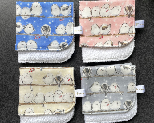 ダブルガーゼハンカチ ふわふわタオルハンカチ 【止まり木シマエナガ 