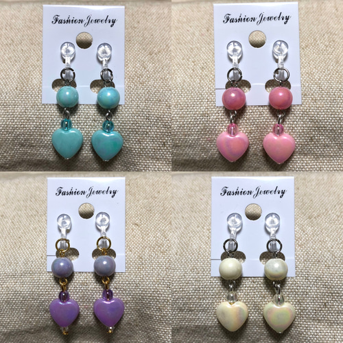 キッズイヤリング2個セット2点セットハートハンドメイドキッズ 