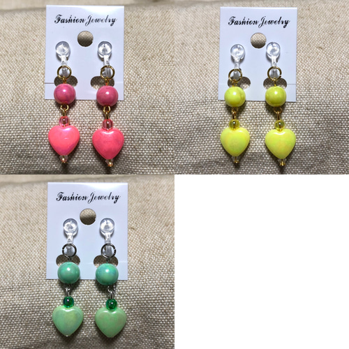 キッズイヤリング2個セット2点セットハートハンドメイドキッズ 