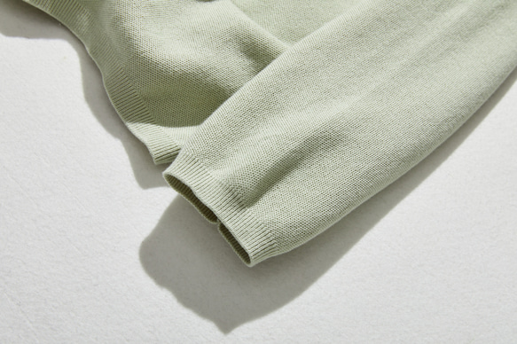 お洒落も着心地もこだわりたい。コットン100％カーディガン 手織りレース　薄い緑色231008-3 7枚目の画像