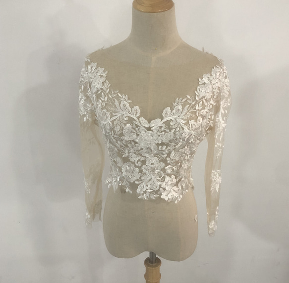 婚紗 僅限上衣 3D 3D 蕾絲刺繡 Bolero 3/4 袖長 新娘/婚禮 第1張的照片