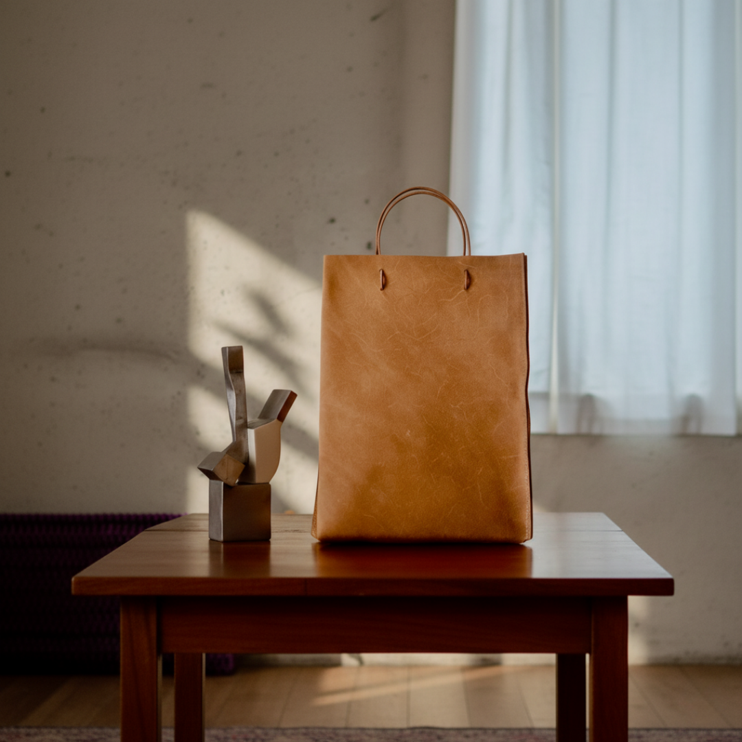 A4が入る紙袋風ショッピングトートバッグ 大人なキャメルブラウンの本