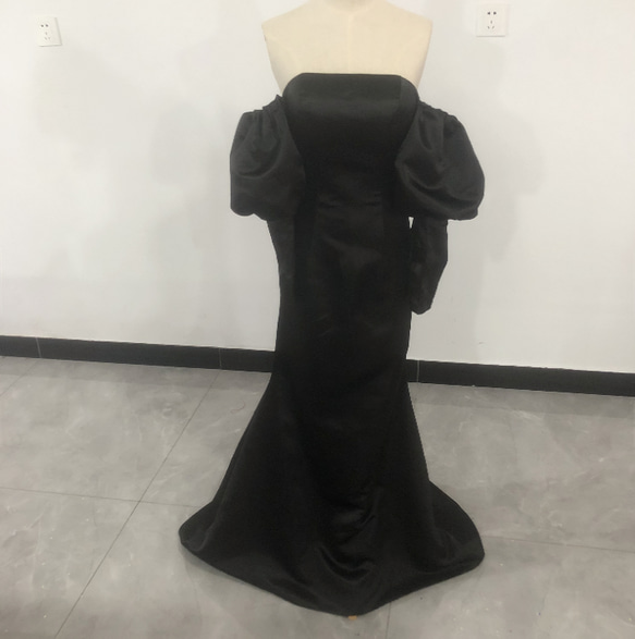 上品！パーティードレス 黒 ベアトップ 取り外し可能姫袖 エレガント 2  