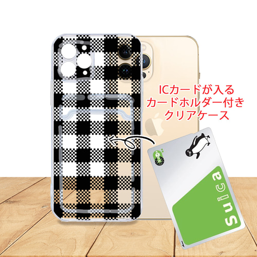 ソフトクリアケース チェック柄カードホルダー付きケース