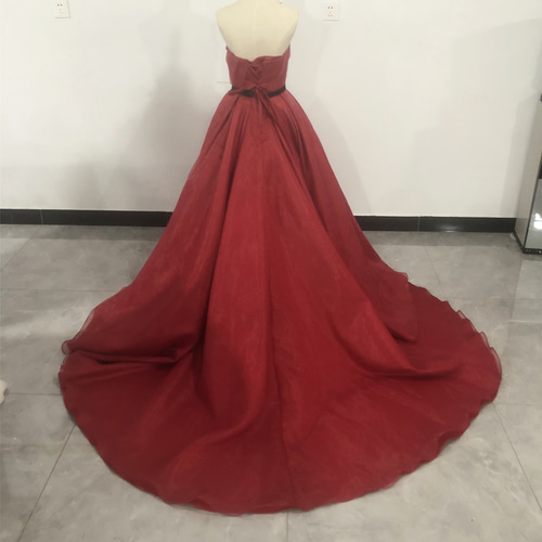 憧れのドレス ワインレッド カラードレス 高級イタリアサテン ベア  