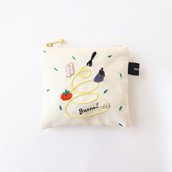 10㎝ファスナー〉Buono！パスタの刺繍ポーチ ポーチ 手刺繍小物