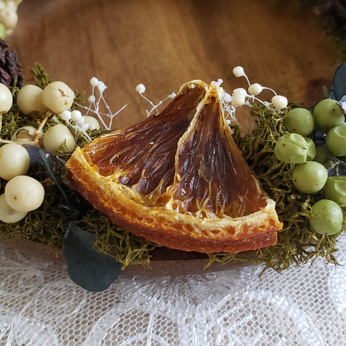 リースのリングピロー【Orange】 秋 ドライオレンジ まつぼっくり