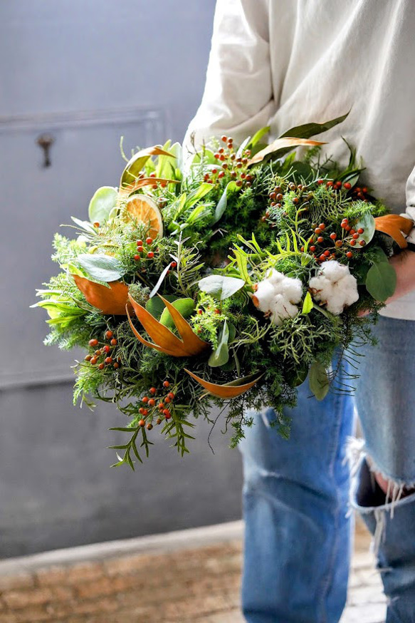 超早割】2025クリスマス 生花・フレッシュ クリスマスリース 大人っ