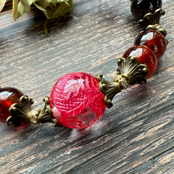 希少　Mandarin garnet ガーネット  赤龍　彫り　水晶　天然石　ブレスレット　数珠　柘榴石 8枚目の画像