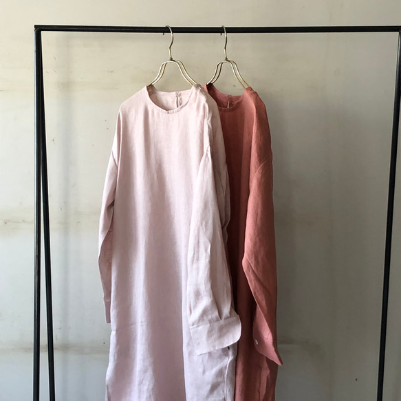 【秋SALE】pullover long shirt/丸襟プルオーバーシャツ＊french linen100%　 3枚目の画像